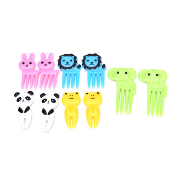 5 Sets 10 in 1 Creative Cartoon Animal Plastic Children Fruit Fork Bento Decoration Toothpick