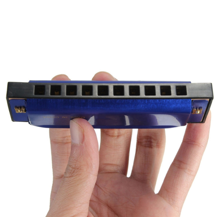 BEE 10-holes Dual-tones C Tone Brace Harmonica, Silver, Blue, Black, Red