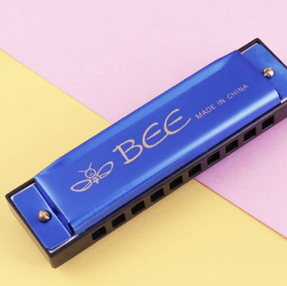 BEE 10-holes Dual-tones C Tone Brace Harmonica, Silver, Blue, Black, Red