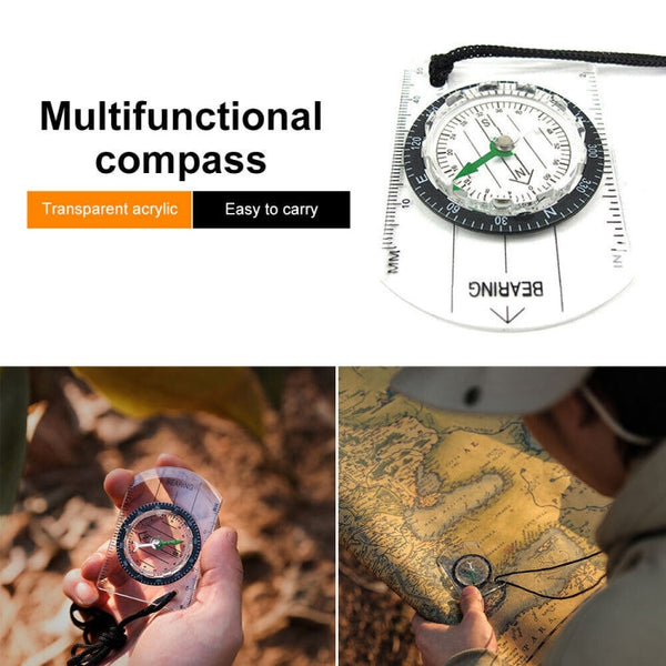 Professional Mini Compass Map Scale Ruler Multifunctional Equipment Outdoor Hiking Camping Survival, Mini