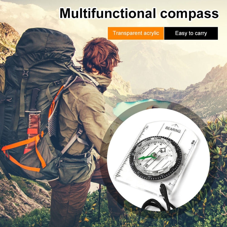 Professional Mini Compass Map Scale Ruler Multifunctional Equipment Outdoor Hiking Camping Survival, Mini