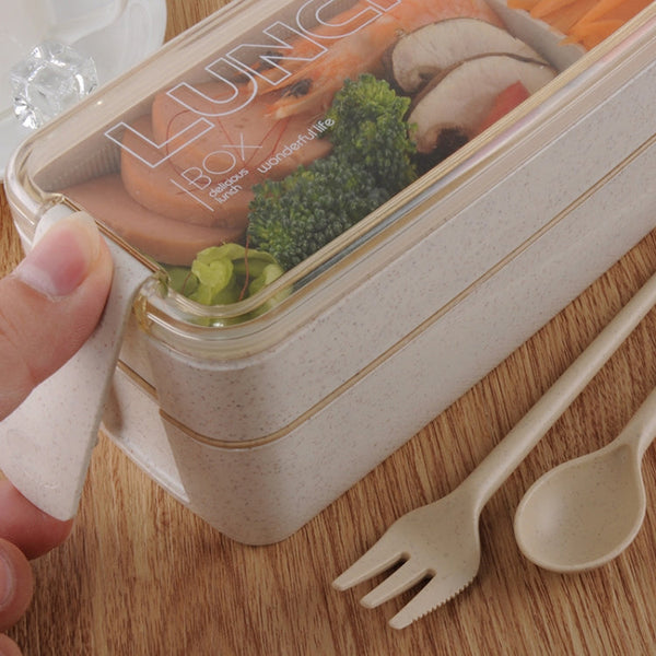 750ml Healthy Material Wheat Straw 2 Layer Lunch Box Dinnerware Food Storage Bento Container Microwave Lunchbox