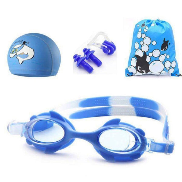 4 in 1 Cartoon Little Crab Waterproof and Anti-fog Silicone Swimming Goggles + Printed Pattern Swimming Cap + Nose Clip Earplugs + Storage Bag Swimming Equipment Set for Children, 4 in 1 Swimming Set (Blue Crab), 4 in 1 Swimming Set (Pink Crab)        ...
