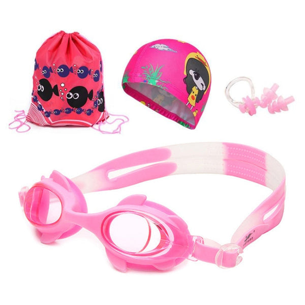 4 in 1 Cartoon Little Crab Waterproof and Anti-fog Silicone Swimming Goggles + Printed Pattern Swimming Cap + Nose Clip Earplugs + Storage Bag Swimming Equipment Set for Children, 4 in 1 Swimming Set (Blue Crab), 4 in 1 Swimming Set (Pink Crab)        ...