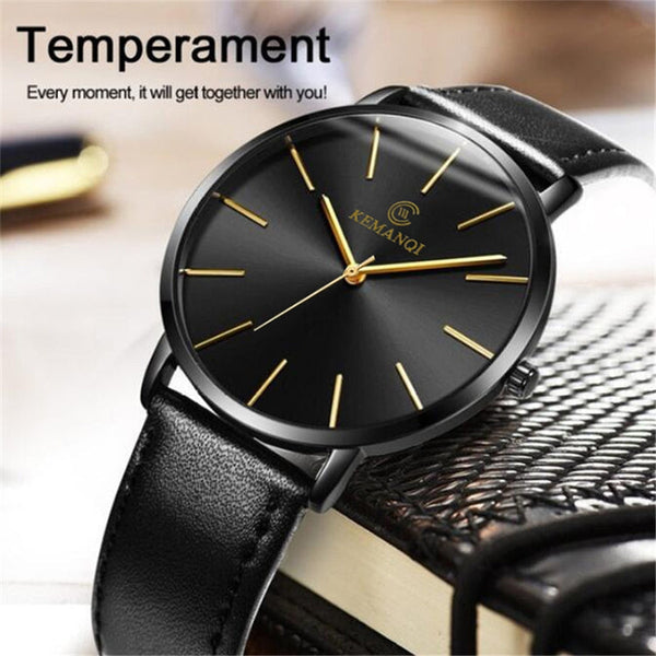 KEMANQI Simple Ultra-thin Waterproof Steel Mesh Belt Quartz Watch for Men