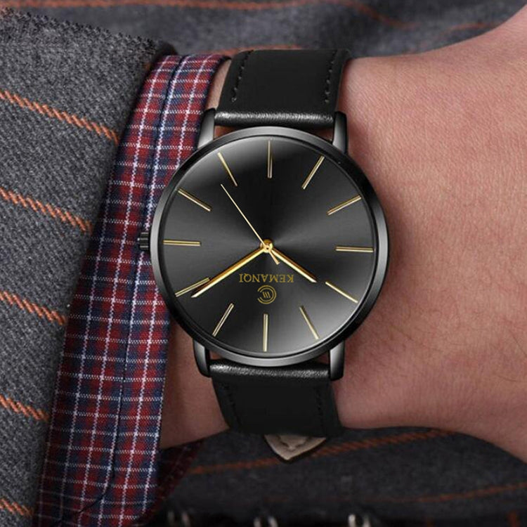 KEMANQI Simple Ultra-thin Waterproof Steel Mesh Belt Quartz Watch for Men