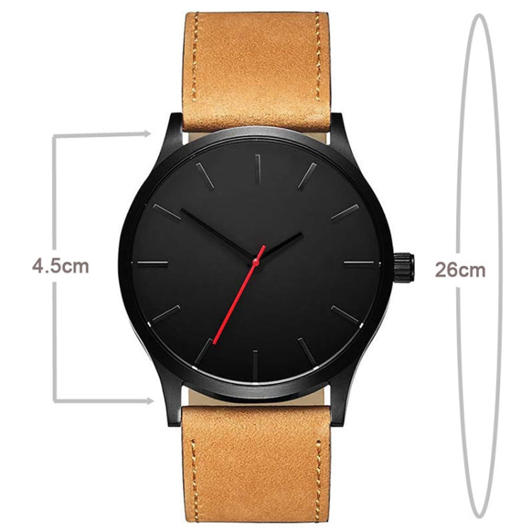 Men Simple Matte Leather Belt Quartz Watch, Brown, White Dial Brown Belt, Black + White, Black
