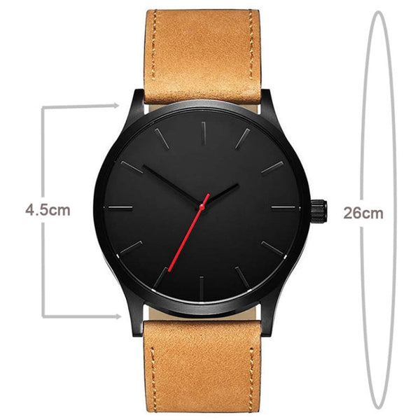 Men Simple Matte Leather Belt Quartz Watch, Brown, White Dial Brown Belt, Black + White, Black