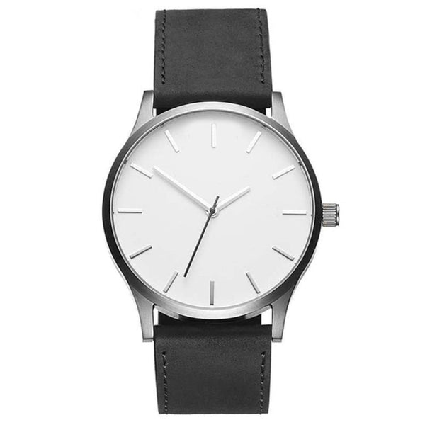 Men Simple Matte Leather Belt Quartz Watch, Brown, White Dial Brown Belt, Black + White, Black