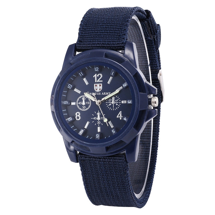 055 Men Canvas Strap Luminous Watch, Black belt black face, Blue dial, Green