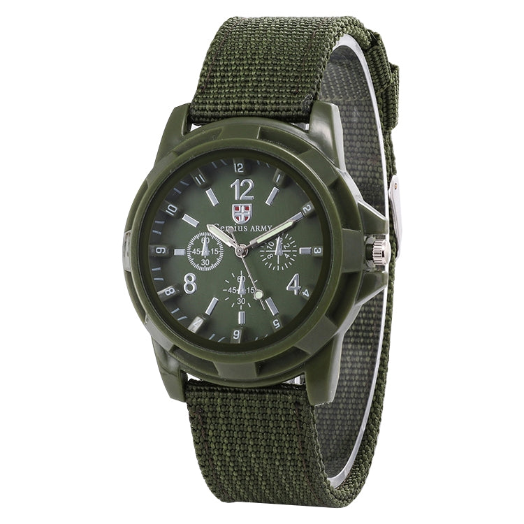 055 Men Canvas Strap Luminous Watch, Black belt black face, Blue dial, Green