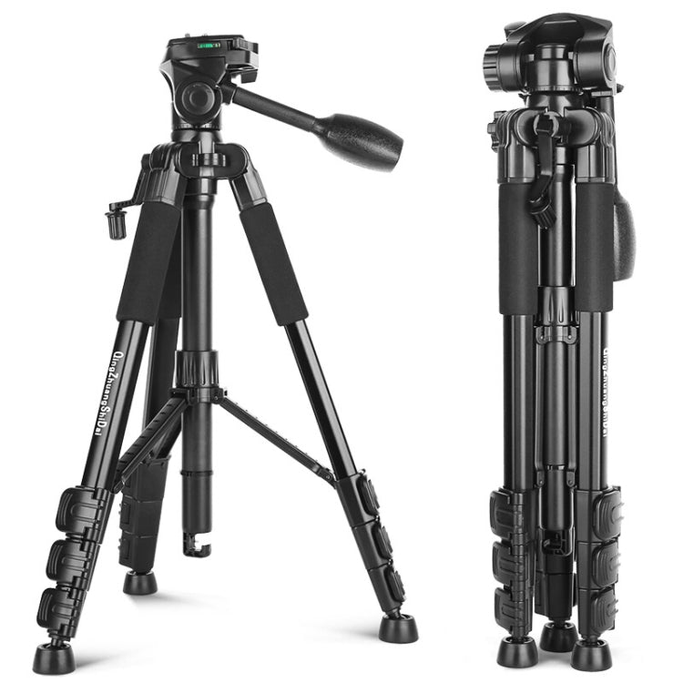 Q111 4-Section Folding Legs Live Broadcast Aluminum Alloy Tripod Mount with Three-dimensional Damping Tripod Heads