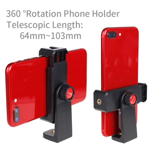 Xiletu Xj-12 Live Broadcast Bracket Fixing Clip Tripod Mount Phone Clamp with 1/4 inch Screw Holes & Cold Shoe Base