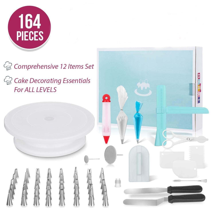 164 in 1 Cake Turntable Set Stainless Steel Decorating Mouth Baking Tools, 164 PCS/Set