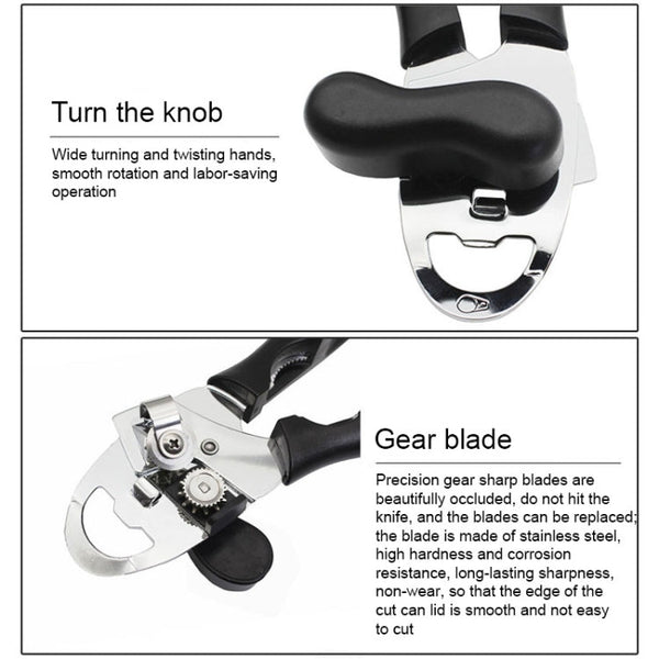 4 in 1 Multifunctional Can Opener Kitchen Household Lid Opener Canning Knife, Black, Green