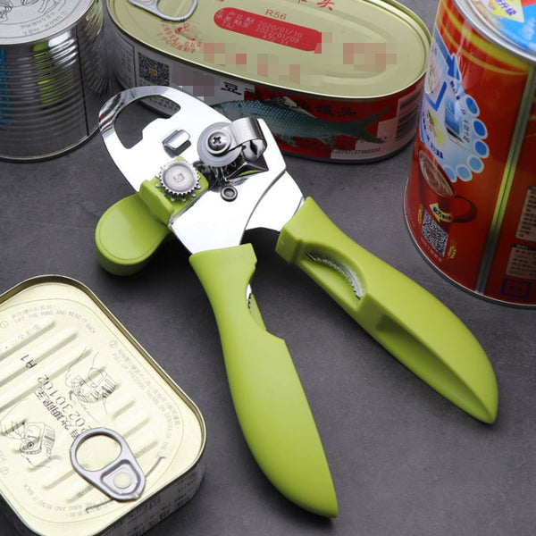 4 in 1 Multifunctional Can Opener Kitchen Household Lid Opener Canning Knife, Black, Green