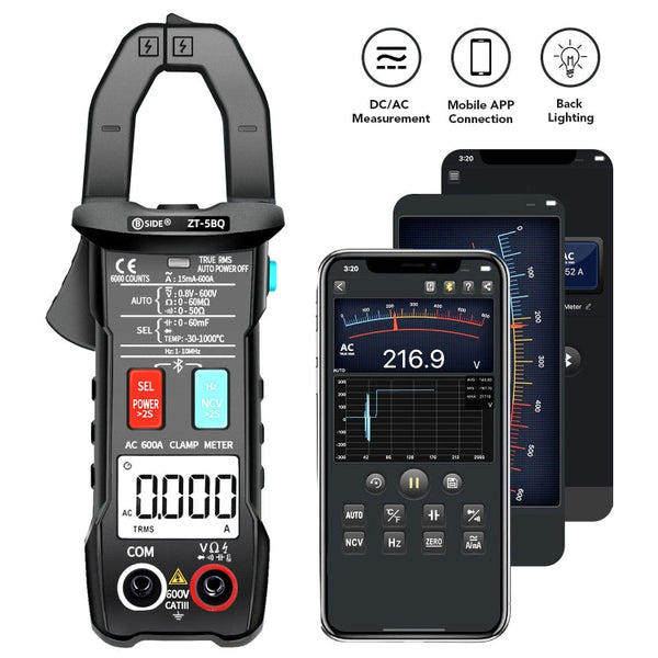 BSIDE  Bluetooth 5.0 6000 Words High Precision Smart AC Clamp Meter, ZT-5BQ, ZT-5BQ+C3140 Clip