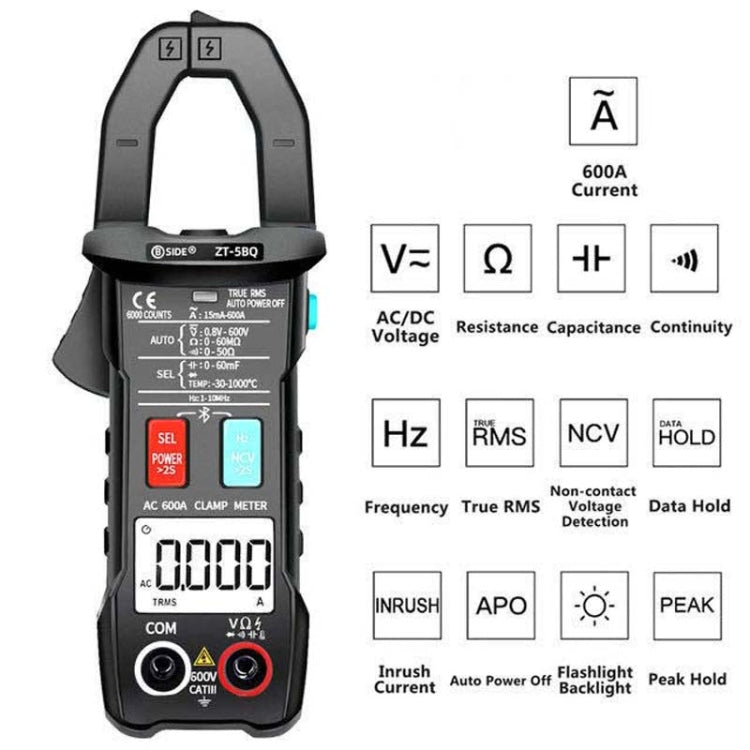 BSIDE  Bluetooth 5.0 6000 Words High Precision Smart AC Clamp Meter, ZT-5BQ, ZT-5BQ+C3140 Clip