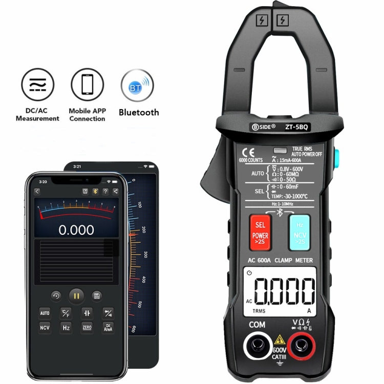 BSIDE  Bluetooth 5.0 6000 Words High Precision Smart AC Clamp Meter, ZT-5BQ, ZT-5BQ+C3140 Clip