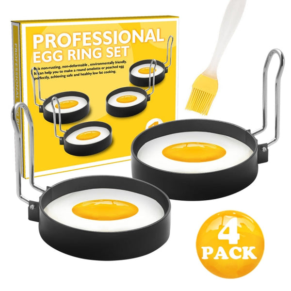 2-Pack Egg Ring Iron Spray Non-Stick Round Omelette Model Omelette Mold with Brush