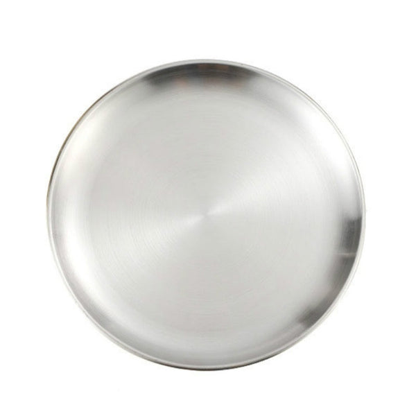 Stainless Steel Thickened Round Plate Cafe Tray Fruit Cake Plate Bone Plate Dish Shallow Plate