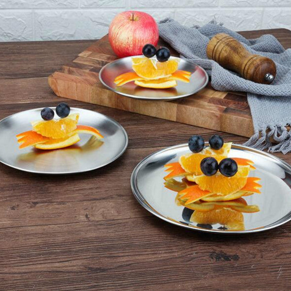 Stainless Steel Thickened Round Plate Cafe Tray Fruit Cake Plate Bone Plate Dish Shallow Plate