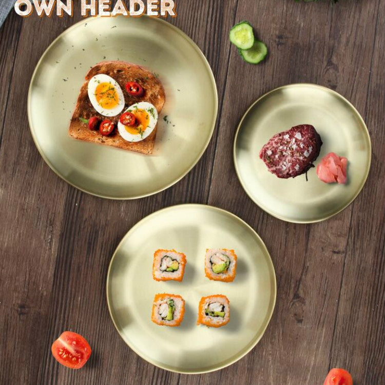 Stainless Steel Thickened Round Plate Cafe Tray Fruit Cake Plate Bone Plate Dish Shallow Plate