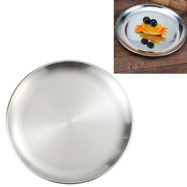 Stainless Steel Thickened Round Plate Cafe Tray Fruit Cake Plate Bone Plate Dish Shallow Plate