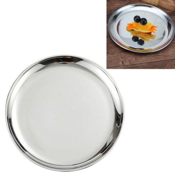 Stainless Steel Thickened Round Plate Cafe Tray Fruit Cake Plate Bone Plate Dish Shallow Plate