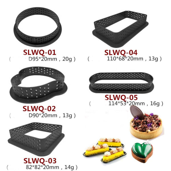 5 PCS Mousse Cake Ring Cheese Tower Ring Mousse Ring Baking Tool, Round, Love, Square, Rectangle, Oval