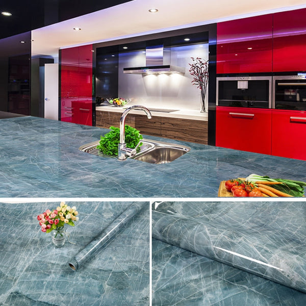 215421210W Marble Pattern Bright Paint Furniture Renovation Self-Adhesive Wall Paper Cabinet Waterproof Film