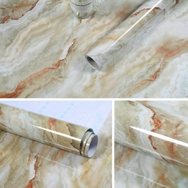 215421210W Marble Pattern Bright Paint Furniture Renovation Self-Adhesive Wall Paper Cabinet Waterproof Film