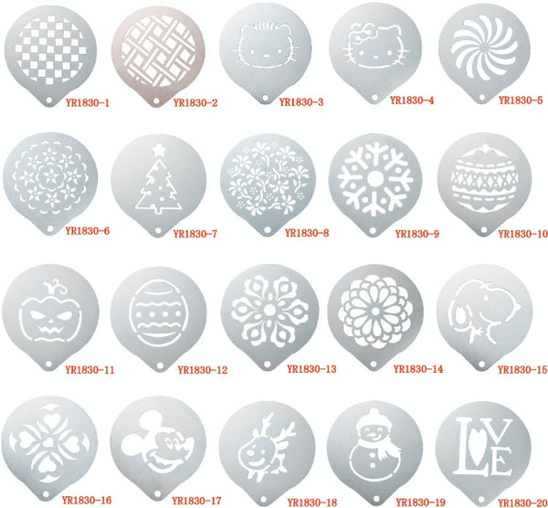 6 PCS Stainless Steel Garland Mold Fancy Coffee Printing Model Coffee Milk Foam Spray Pattern Template Random Style Delivery, 6 PCS