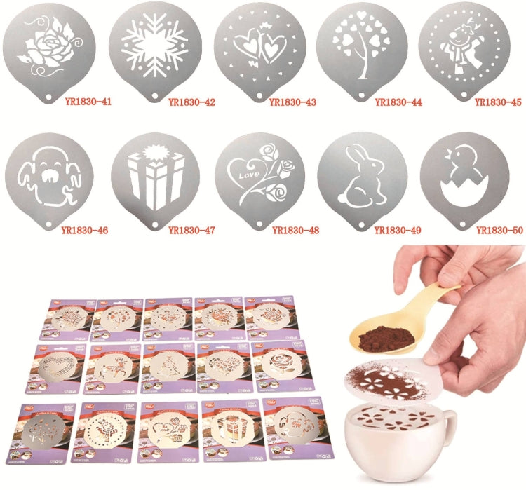 6 PCS Stainless Steel Garland Mold Fancy Coffee Printing Model Coffee Milk Foam Spray Pattern Template Random Style Delivery, 6 PCS