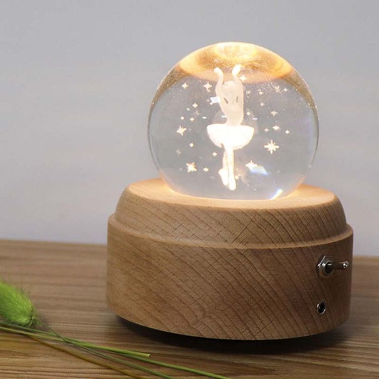 Girl Bedside Lamp Crystal Ball Wooden Base Music Box Charging Glow Rotating Night Light, Random Music