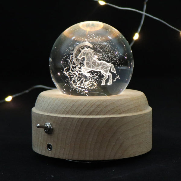 Girl Bedside Lamp Crystal Ball Wooden Base Music Box Charging Glow Rotating Night Light, Random Music