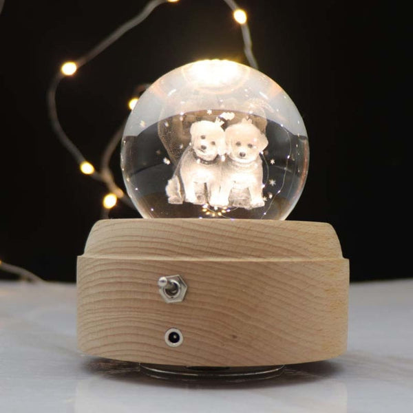 Girl Bedside Lamp Crystal Ball Wooden Base Music Box Charging Glow Rotating Night Light, Random Music