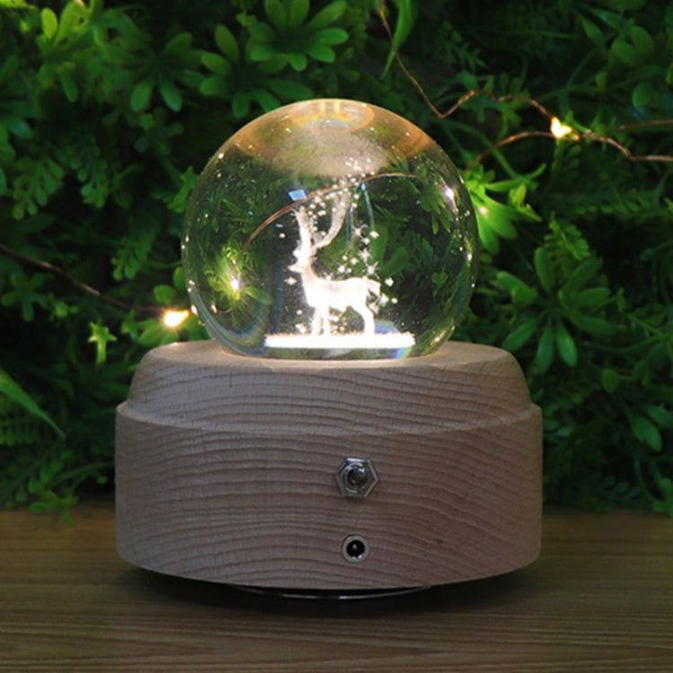 Girl Bedside Lamp Crystal Ball Wooden Base Music Box Charging Glow Rotating Night Light, Random Music