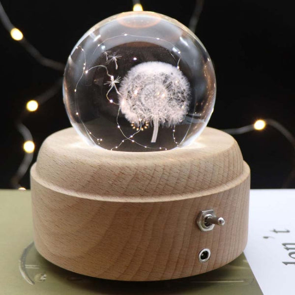 Girl Bedside Lamp Crystal Ball Wooden Base Music Box Charging Glow Rotating Night Light, Random Music