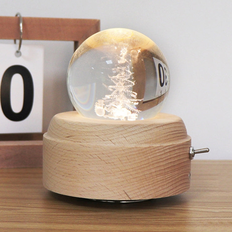 Girl Bedside Lamp Crystal Ball Wooden Base Music Box Charging Glow Rotating Night Light, Random Music