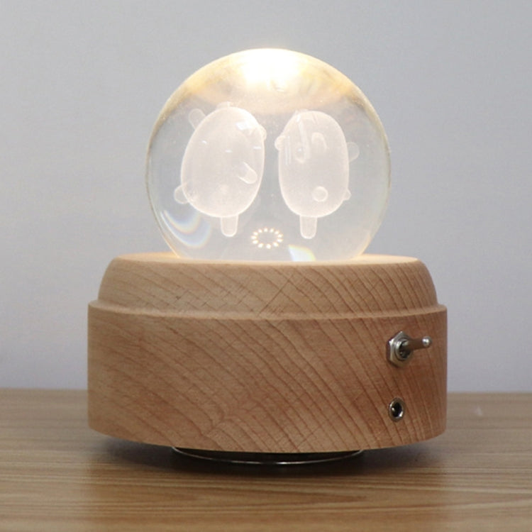 Girl Bedside Lamp Crystal Ball Wooden Base Music Box Charging Glow Rotating Night Light, Random Music