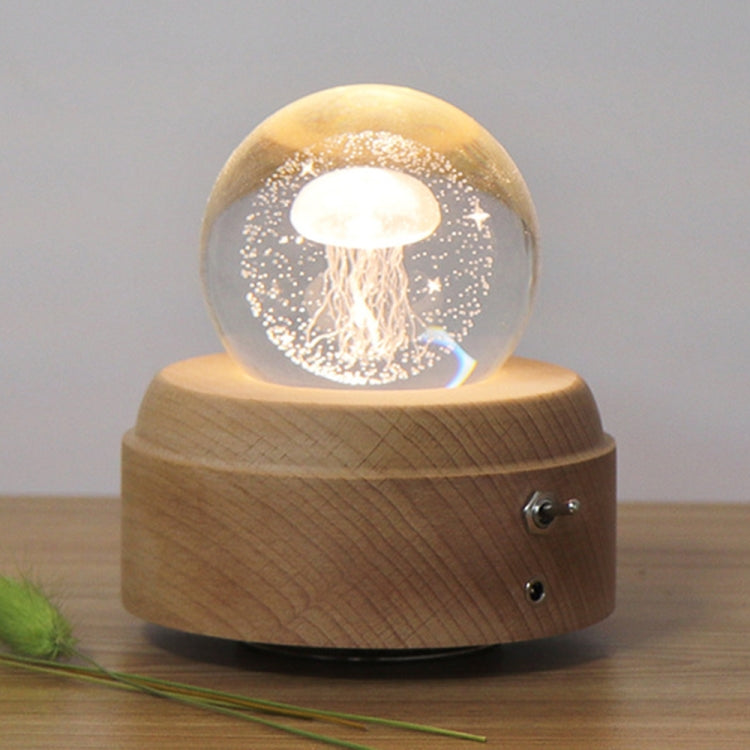 Girl Bedside Lamp Crystal Ball Wooden Base Music Box Charging Glow Rotating Night Light, Random Music