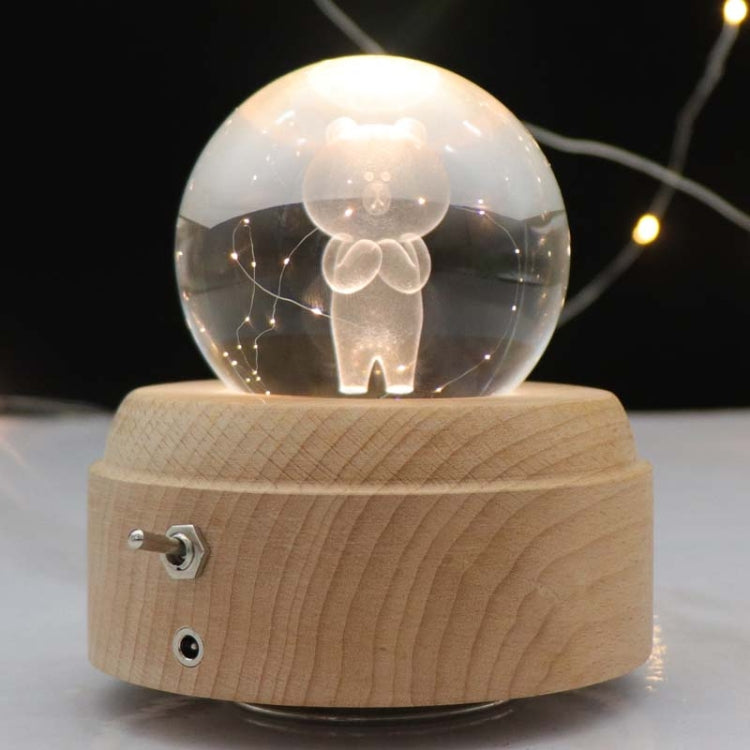 Girl Bedside Lamp Crystal Ball Wooden Base Music Box Charging Glow Rotating Night Light, Random Music