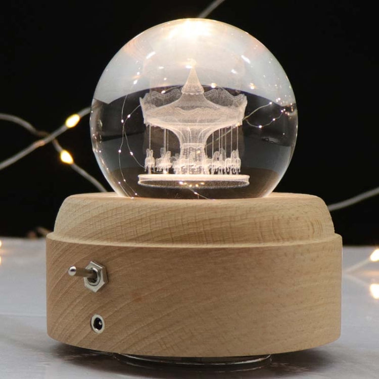 Girl Bedside Lamp Crystal Ball Wooden Base Music Box Charging Glow Rotating Night Light, Random Music