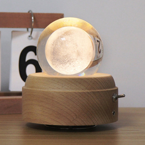 Girl Bedside Lamp Crystal Ball Wooden Base Music Box Charging Glow Rotating Night Light, Random Music
