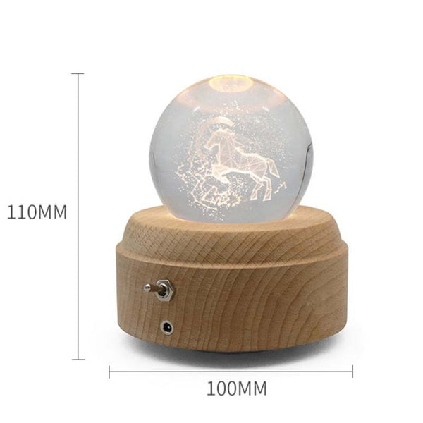 Girl Bedside Lamp Crystal Ball Wooden Base Music Box Charging Glow Rotating Night Light, Random Music