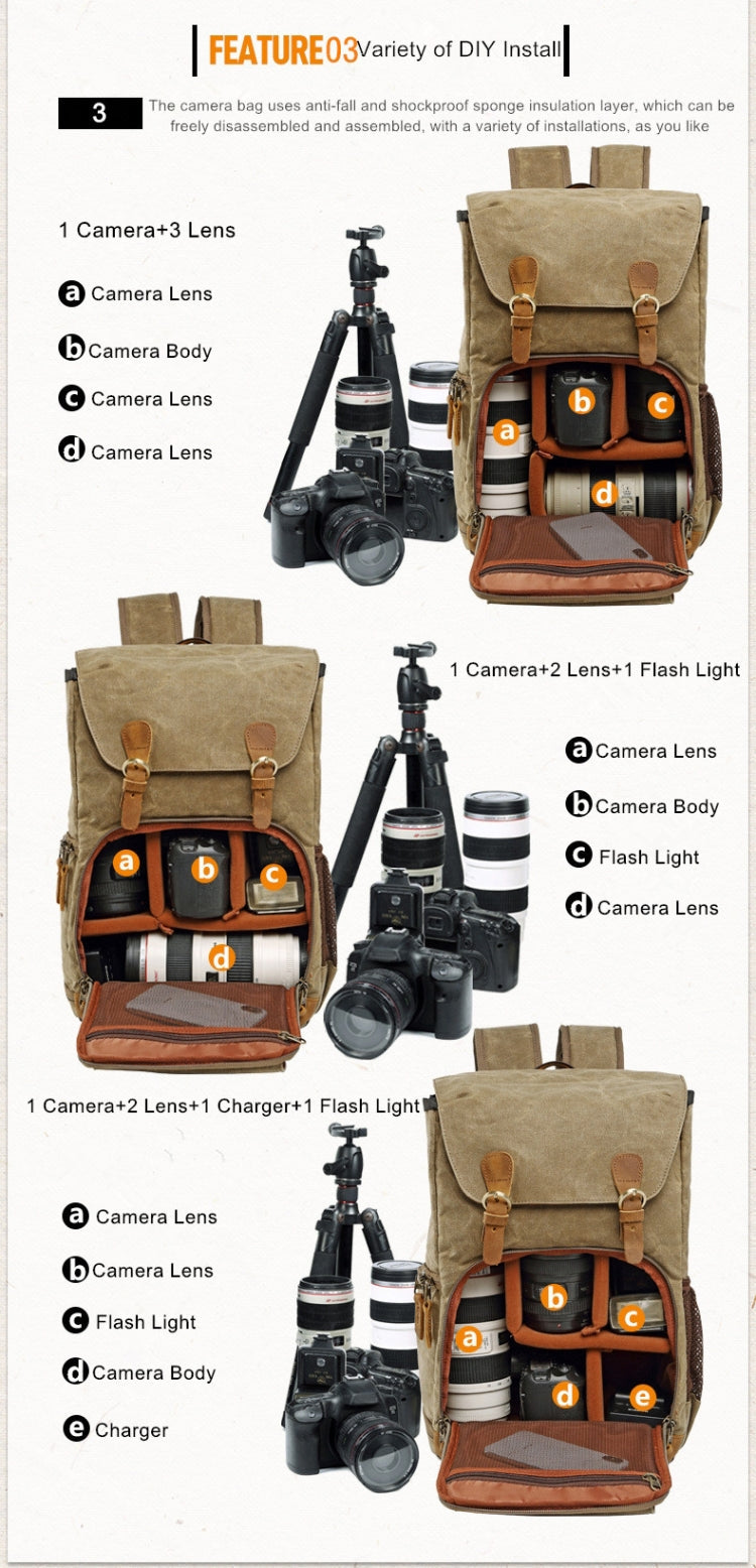 Batik Canvas Waterproof Photography Bag Outdoor Wear-resistant Large Camera Photo Backpack Men for Nikon / Canon / Sony / Fujifilm