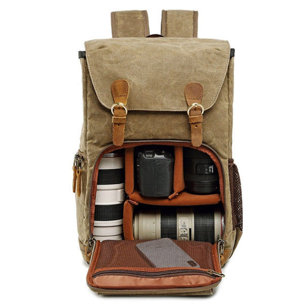 Batik Canvas Waterproof Photography Bag Outdoor Wear-resistant Large Camera Photo Backpack Men for Nikon / Canon / Sony / Fujifilm
