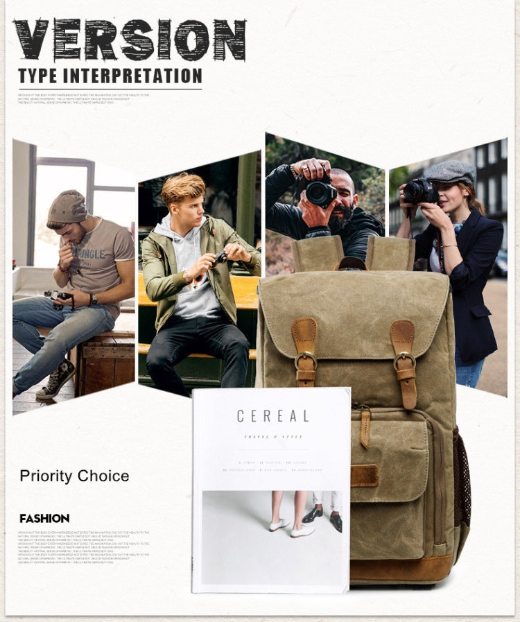 Batik Canvas Waterproof Photography Bag Outdoor Wear-resistant Large Camera Photo Backpack Men for Nikon / Canon / Sony / Fujifilm