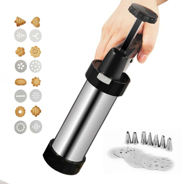 Multi-Function Stainless Steel Piping Gun Set Cookie Biscuits Hand Pressing Biscuit Machine Household DIY Baking Tools, 16 in 1(Silver)